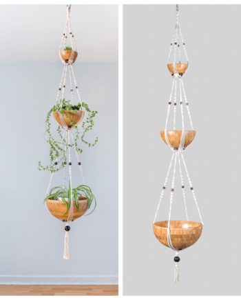 suspension en macramé triple pour plantes