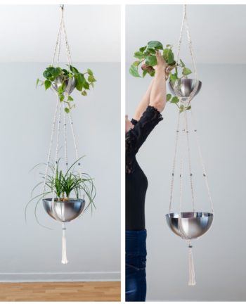 Suspension en macramé double pour plantes